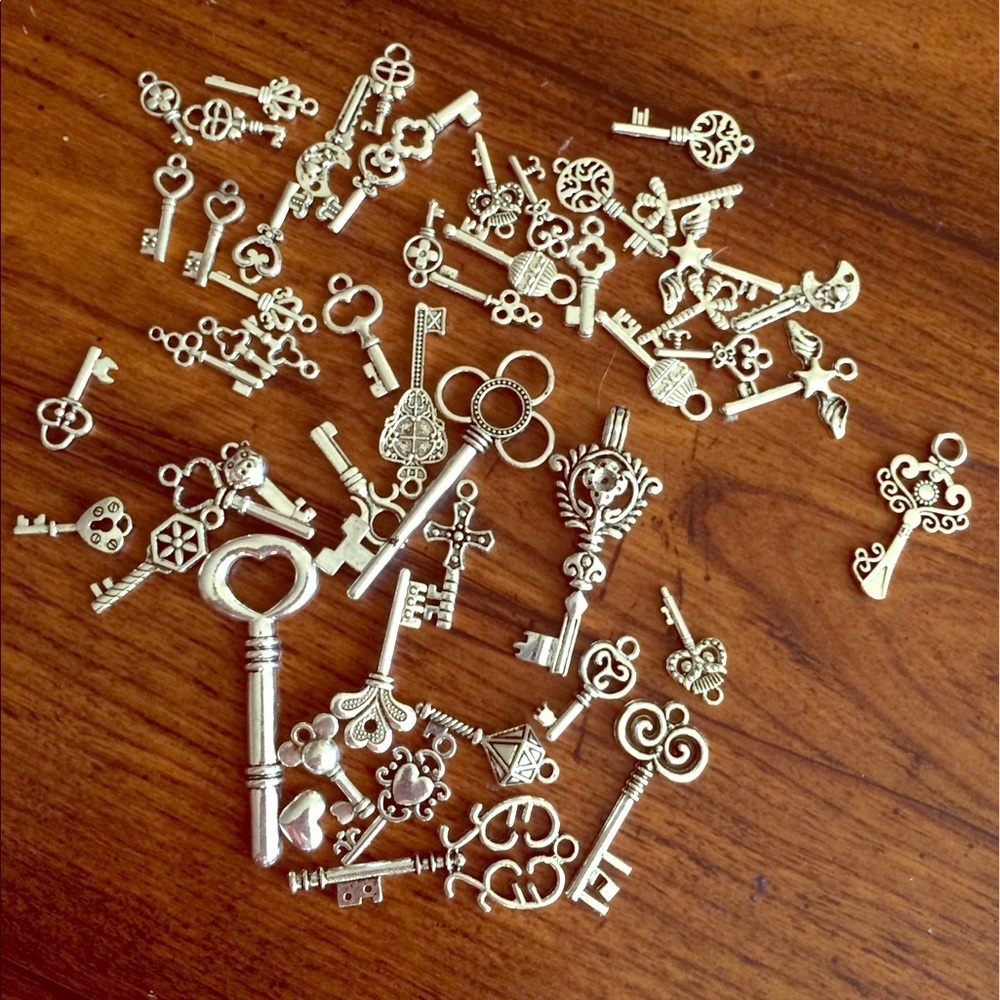4 mix and match Vintage key pendants